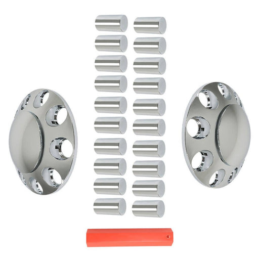 DURAFORCE Chrome 33mm Thread-On Hubcap Kit Front Axle Wheel Cover with Flat Head Lug Nuts