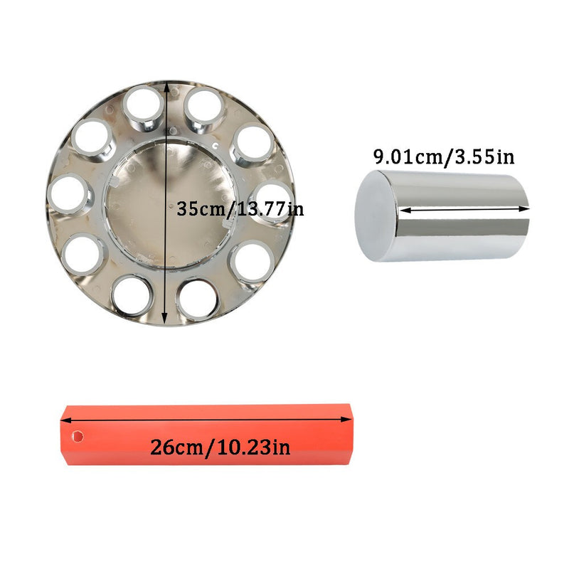 DURAFORCE Chrome 33mm Thread-On Hubcap Kit Front Axle Wheel Cover with Flat Head Lug Nuts