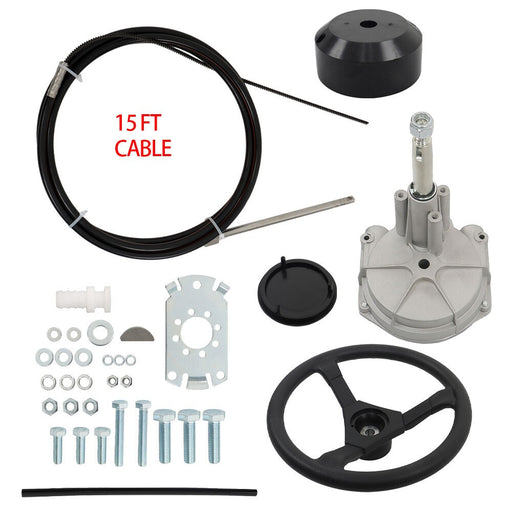 DURAFORCE 15ft Boat Rotary Steering System Kit with Cable & Wheel for Outboard Motor