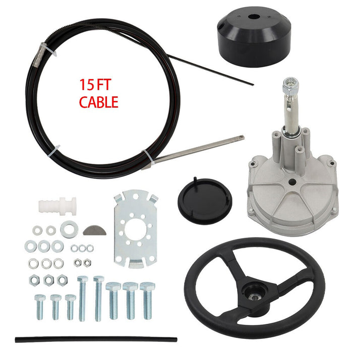 DURAFORCE 15ft Boat Rotary Steering System Kit with Cable & Wheel for Outboard Motor
