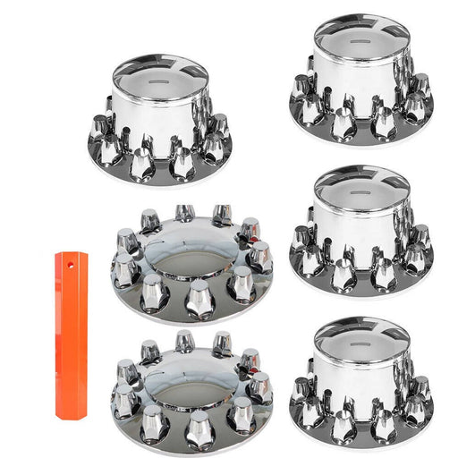 DURAFORCE Chrome Hub Cover Kit 33mm Front & Rear Lug Semi Truck Wheel Axle Covers