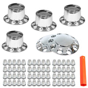 DURAFORCE Chrome Hub Cover Kit 33mm Front & Rear Lug Semi Truck Wheel Axle Covers