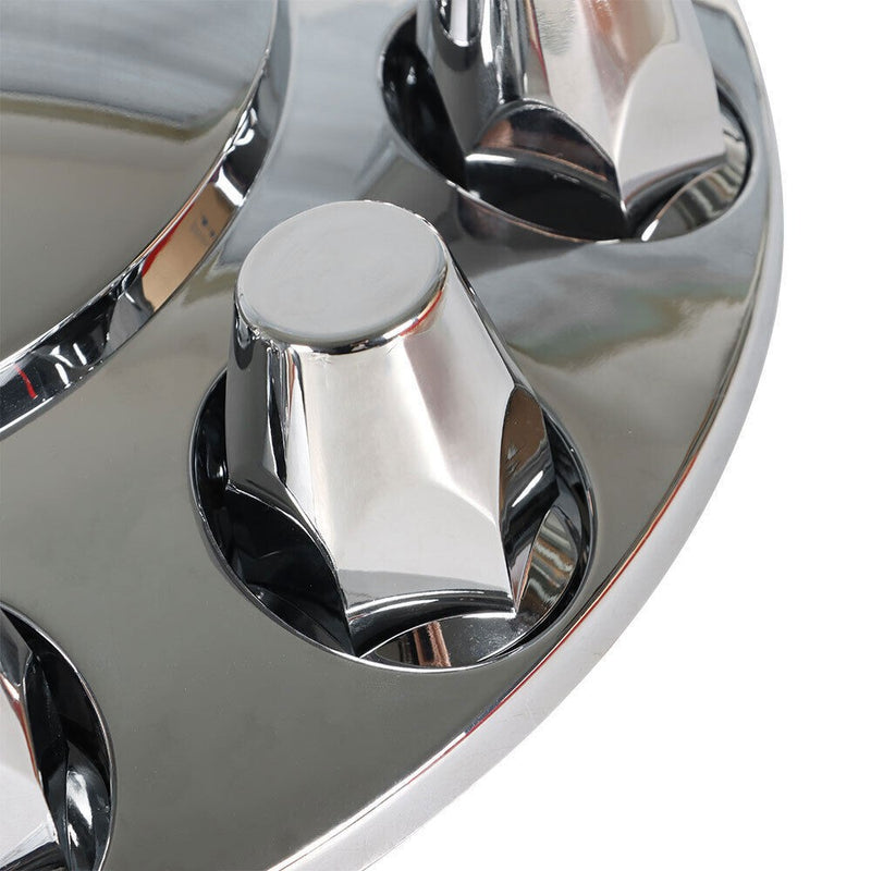 DURAFORCE Chrome Hub Cover Kit 33mm Front & Rear Lug Semi Truck Wheel Axle Covers