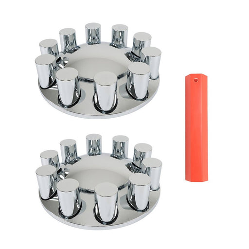 DURAFORCE Chrome Front Axle Wheel Cover Hub Cap 33mm Thread-On Flat Head Lug Nuts