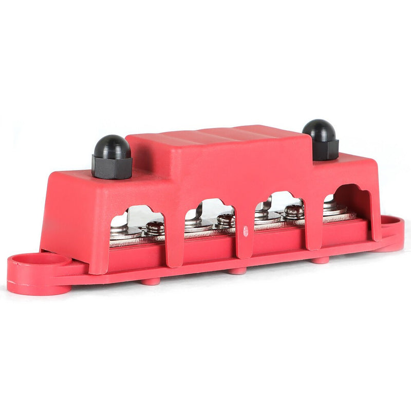 DURAFORCE 12V 250A 4 Post Red Busbar Power Distribution Block with Cover 5/16