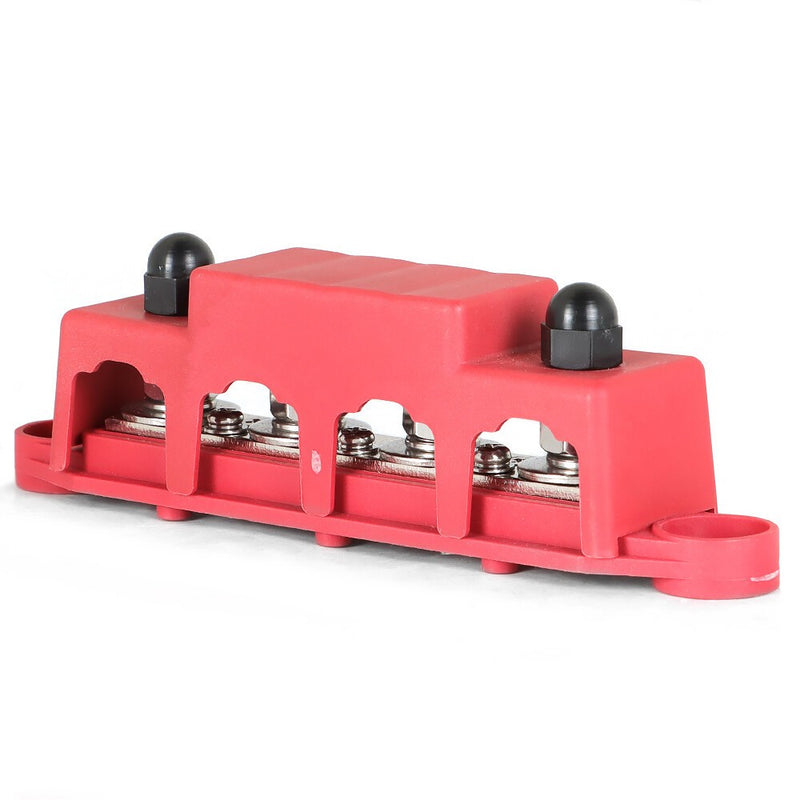 DURAFORCE 12V 250A 4 Post Red Busbar Power Distribution Block with Cover 5/16