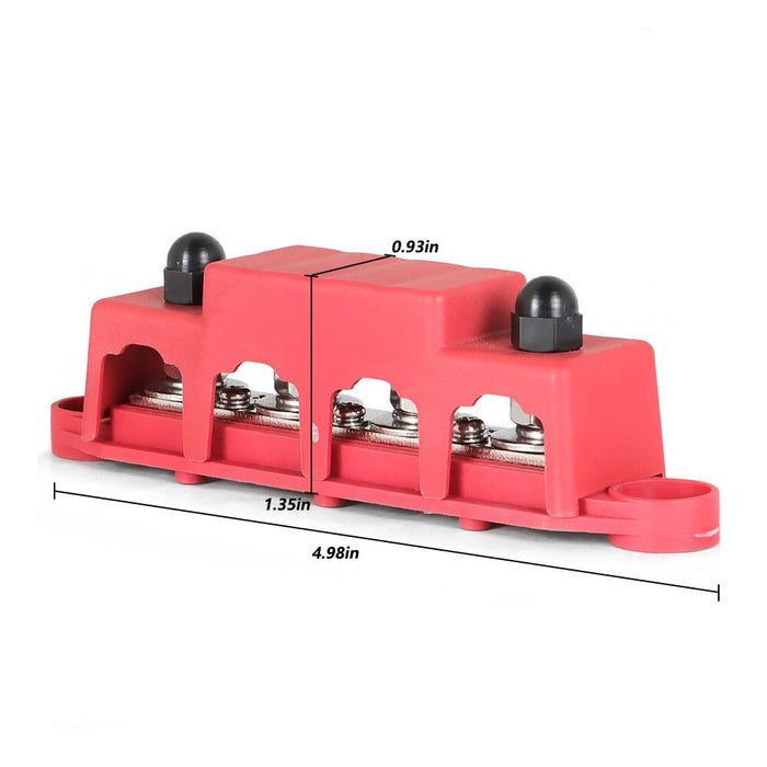DURAFORCE 12V 250A 4 Post Red Busbar Power Distribution Block with Cover 5/16