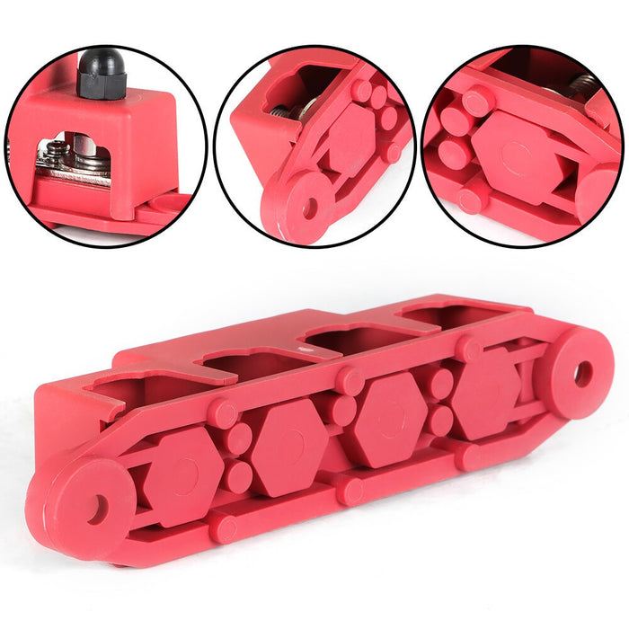 DURAFORCE 12V 250A 4 Post Red Busbar Power Distribution Block with Cover 5/16
