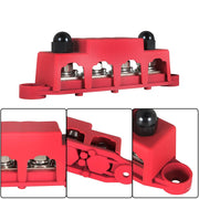DURAFORCE 3/8" 250A 12V Red 4-Way Terminal Junction Block Busbar with Cover