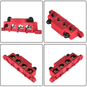 DURAFORCE 3/8" 250A 12V Red 4-Way Terminal Junction Block Busbar with Cover