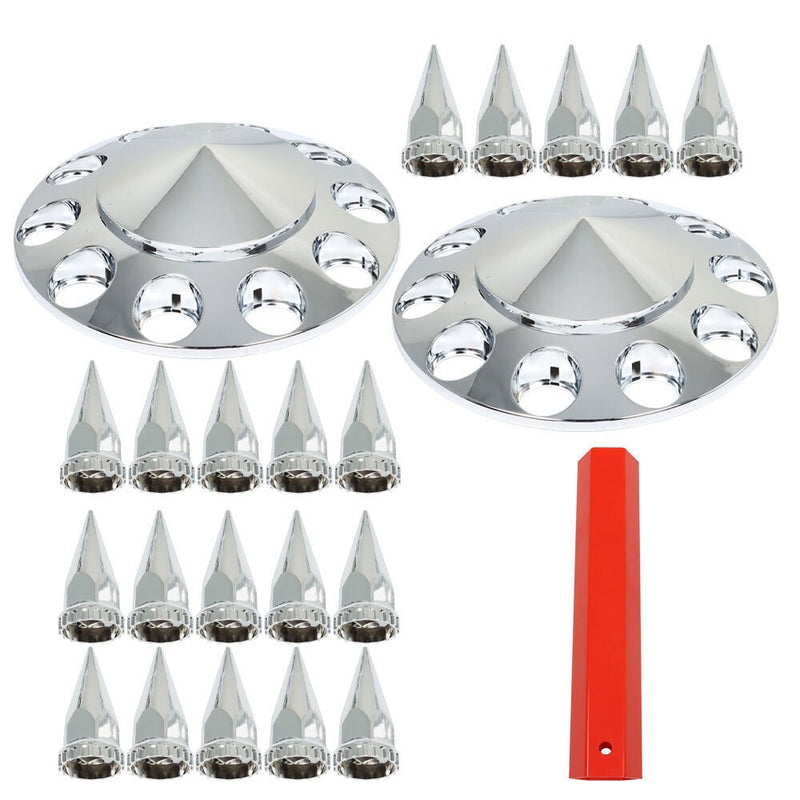 DURAFORCE 33mm Chrome Spiked Thread-On Nut Covers Front Axle Kit for Semi Truck