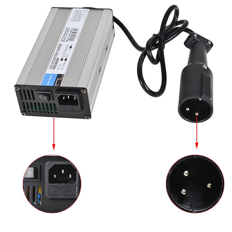 DURAFORCE 48V 6A Head Battery Charger with 3-Pin Plug for Club Car Ezgo Snap Scooters
