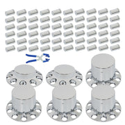 DURAFORCE Chrome Hub Cap Kit with 2 Front & 4 Rear Wheels + 33mm Flat Head Lug Nuts