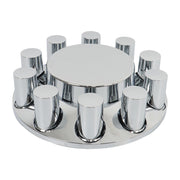 DURAFORCE Chrome Hub Cap Kit with 2 Front & 4 Rear Wheels + 33mm Flat Head Lug Nuts