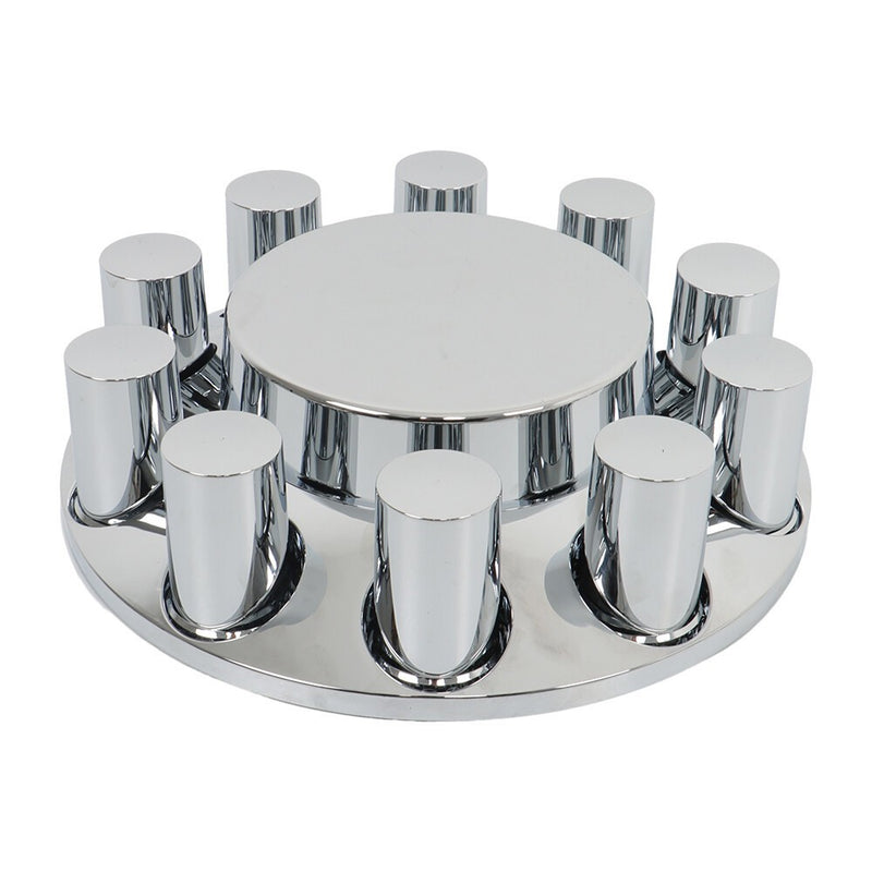 DURAFORCE Chrome Hub Cap Kit with 2 Front & 4 Rear Wheels + 33mm Flat Head Lug Nuts