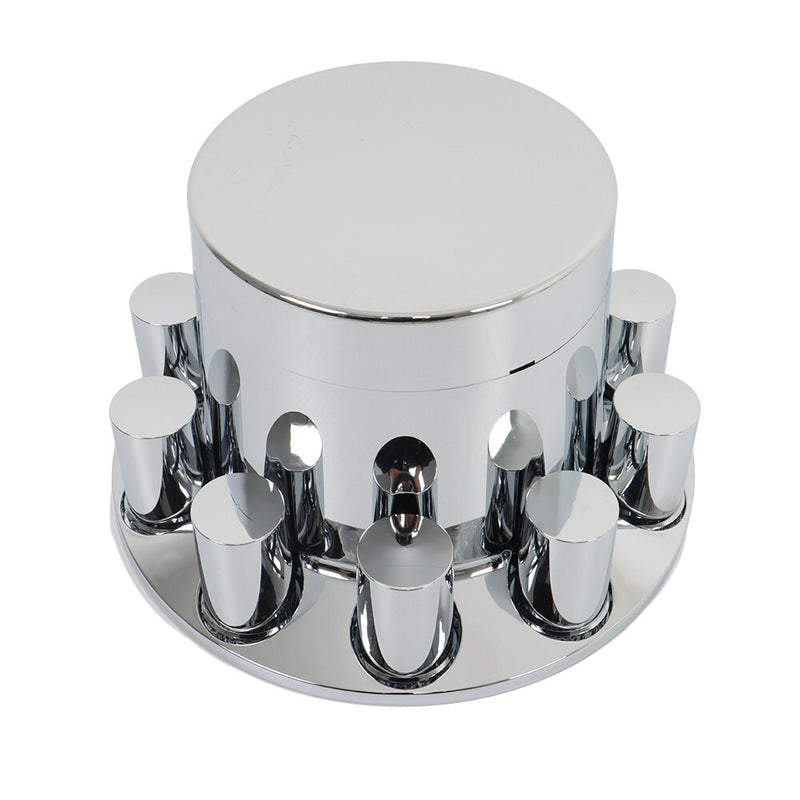 DURAFORCE Chrome Hub Cap Kit with 2 Front & 4 Rear Wheels + 33mm Flat Head Lug Nuts