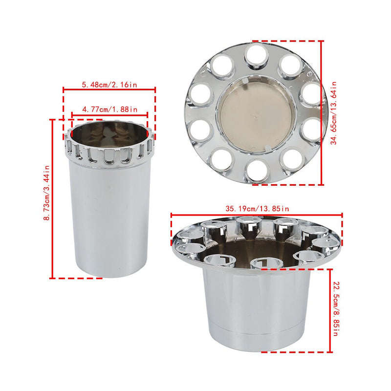 DURAFORCE Chrome Hub Cap Kit with 2 Front & 4 Rear Wheels + 33mm Flat Head Lug Nuts
