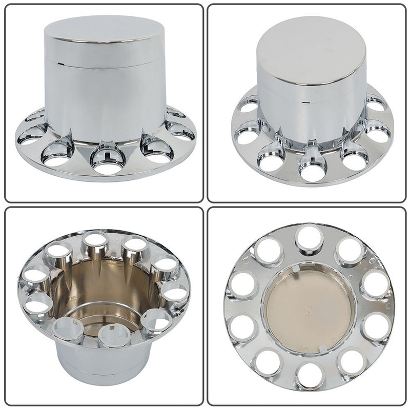DURAFORCE Chrome Hub Cap Kit with 2 Front & 4 Rear Wheels + 33mm Flat Head Lug Nuts