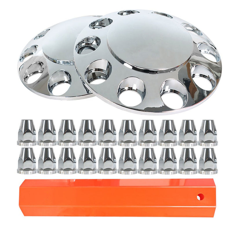 DURAFORCE 33mm Front Wheel Covers Hub Axle Semi Truck Satin Chrome ABS Plastic