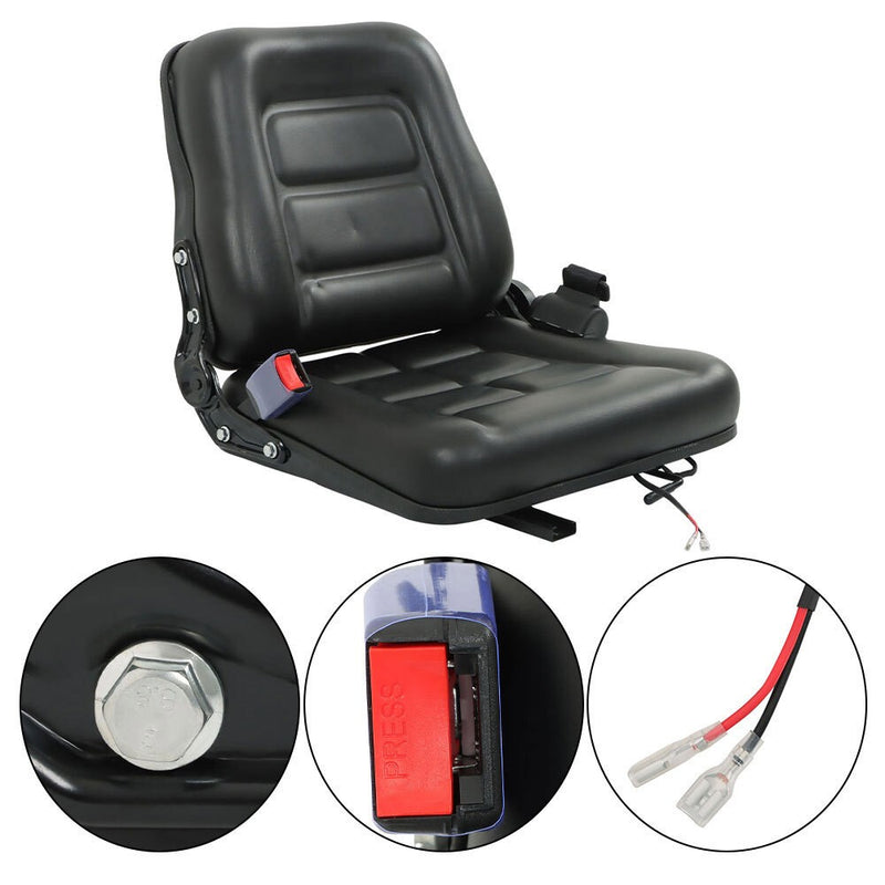 DURAFORCE Adjustable Forklift Tractor Seat with Fold Down Back & Seatbelt Switch Universal