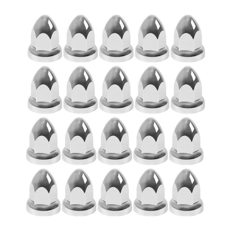 DURAFORCE Set of 20 Chrome 33mm Truck Lug Nut Covers w/ Flange Push-On Caps 2-3/8" High