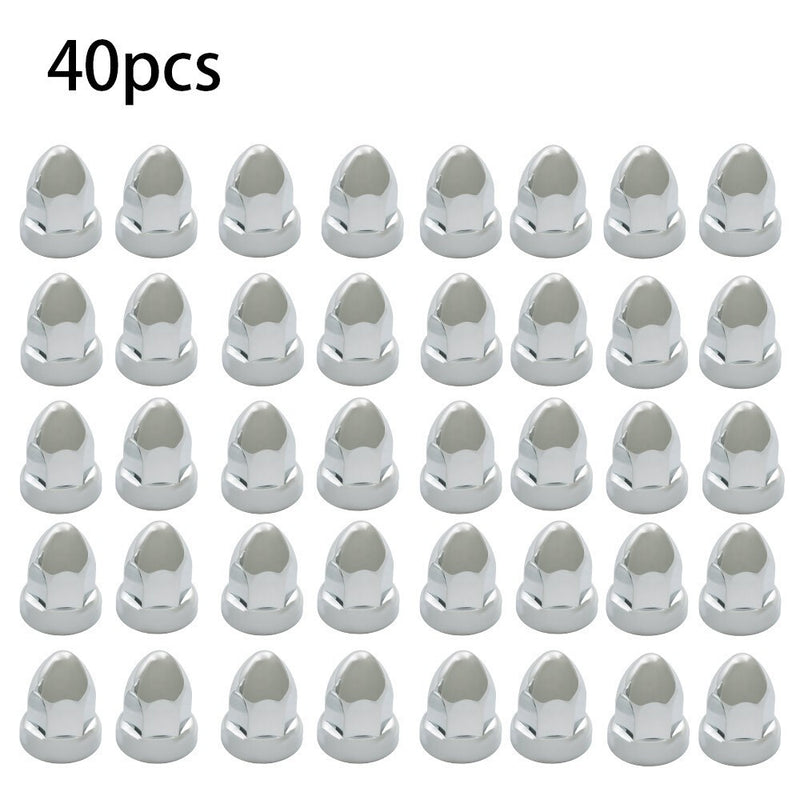 DURAFORCE 33mm ABS Chrome Bullet Lug Nut Covers Push-On for Semi Truck 40 Pack