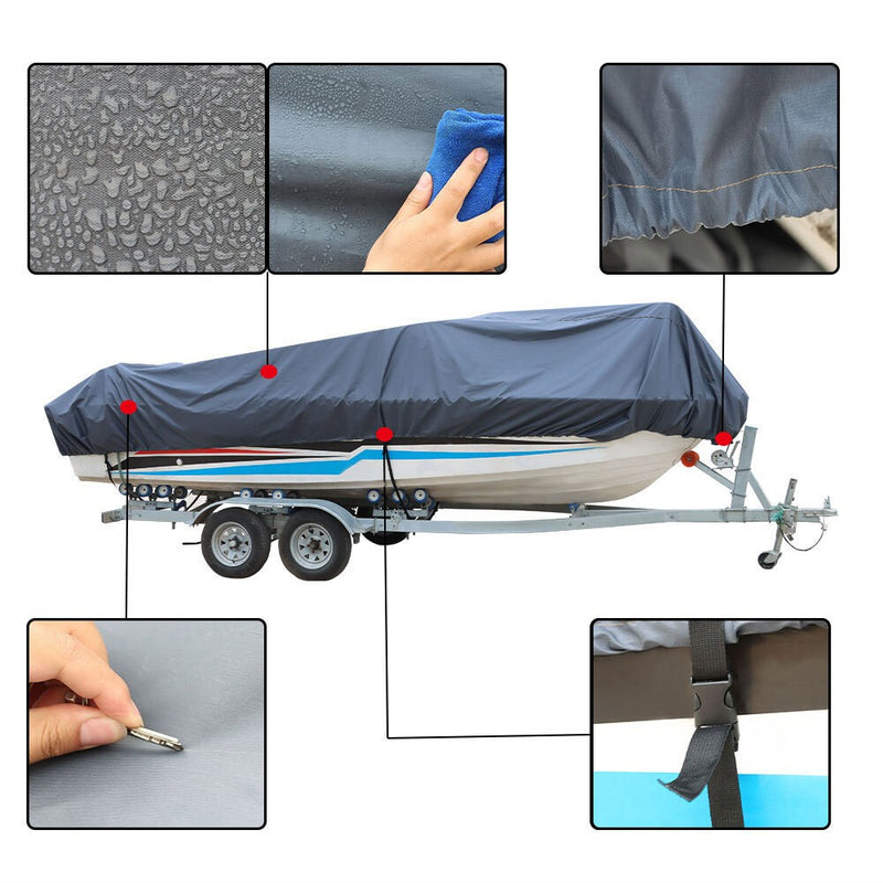 DURAFORCE Waterproof 210D Boat Cover 20-22Ft Trailerable Fishing Ski Bass V-Hull