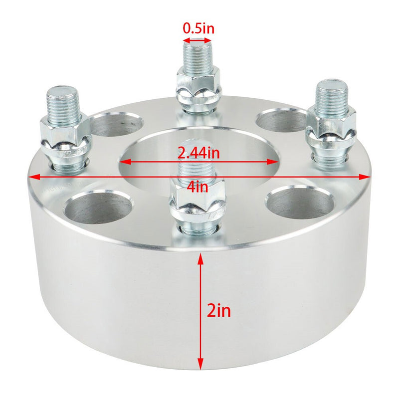 DURAFORCE ATV Wheel Flange 2" 50mm 4x101.6mm Hub 62mm Thread 1/2"x20 Silver 4pcs