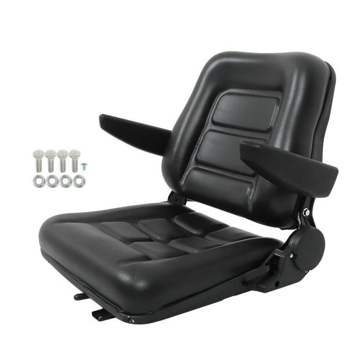 DURAFORCE Black Universal Forklift Seat PVC Tractor Seat Foldable w/ Armrests & Switch