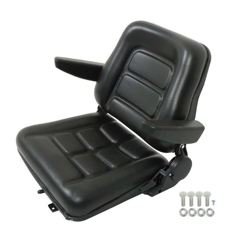 DURAFORCE Black Universal Forklift Seat PVC Tractor Seat Foldable w/ Armrests & Switch