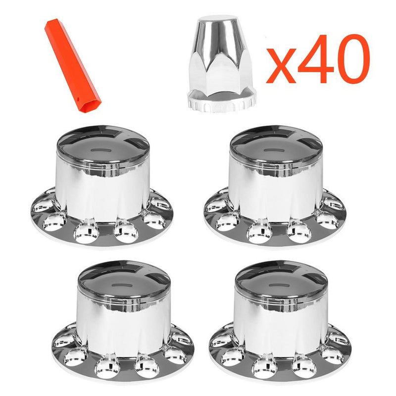 DURAFORCE 4× 33MM Chrome Rear Wheel Axle Hub Nut Covers Semi ABS Plastic Kit
