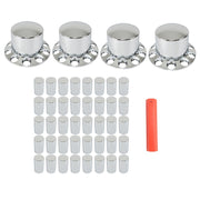 DURAFORCE 2 Pairs Chrome Flat Head Lug Nuts 33mm Semi Truck Rear Wheel Hubcap Kit