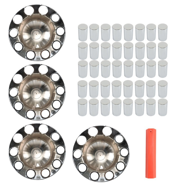 DURAFORCE 2 Pairs Chrome Flat Head Lug Nuts 33mm Semi Truck Rear Wheel Hubcap Kit