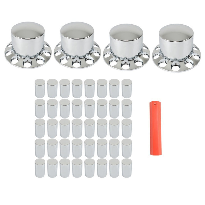 DURAFORCE 4PCS 33mm Chrome Rear Wheel Axle Covers Hub Caps Lug Nuts for Semi Truck