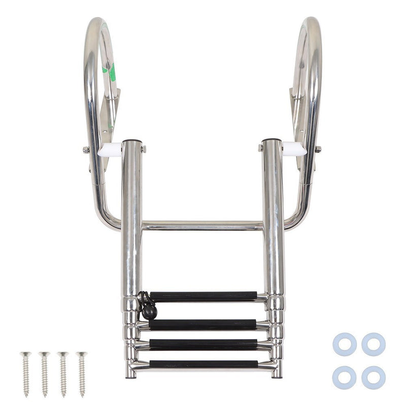 DURAFORCE 4-Step Stainless Steel Telescoping Boat Ladder with Pedal & Hand Railing