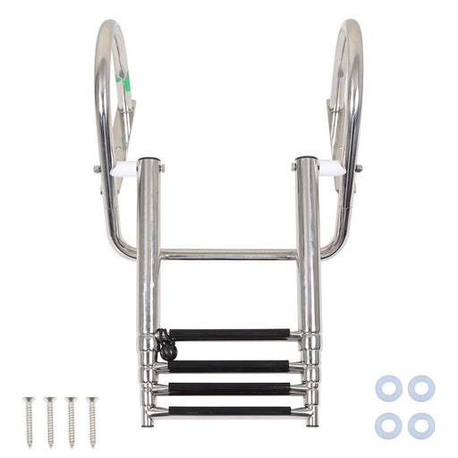 DURAFORCE 4-Step Stainless Steel Telescoping Boat Ladder with Pedal & Hand Railing