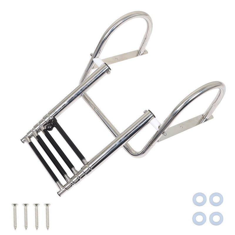 DURAFORCE 4-Step Stainless Steel Telescoping Boat Ladder with Pedal & Hand Railing