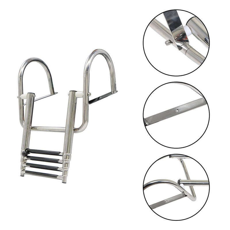 DURAFORCE 4-Step Stainless Steel Telescoping Boat Ladder with Pedal & Hand Railing