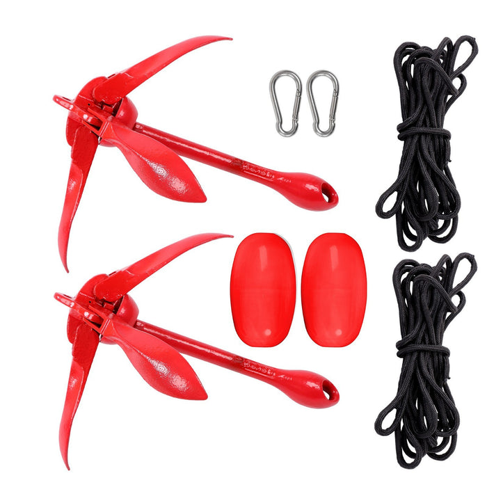 DURAFORCE 2-Pack Red Folding 1.5KG Grapnel Boat Kayak Marine Anchor Set