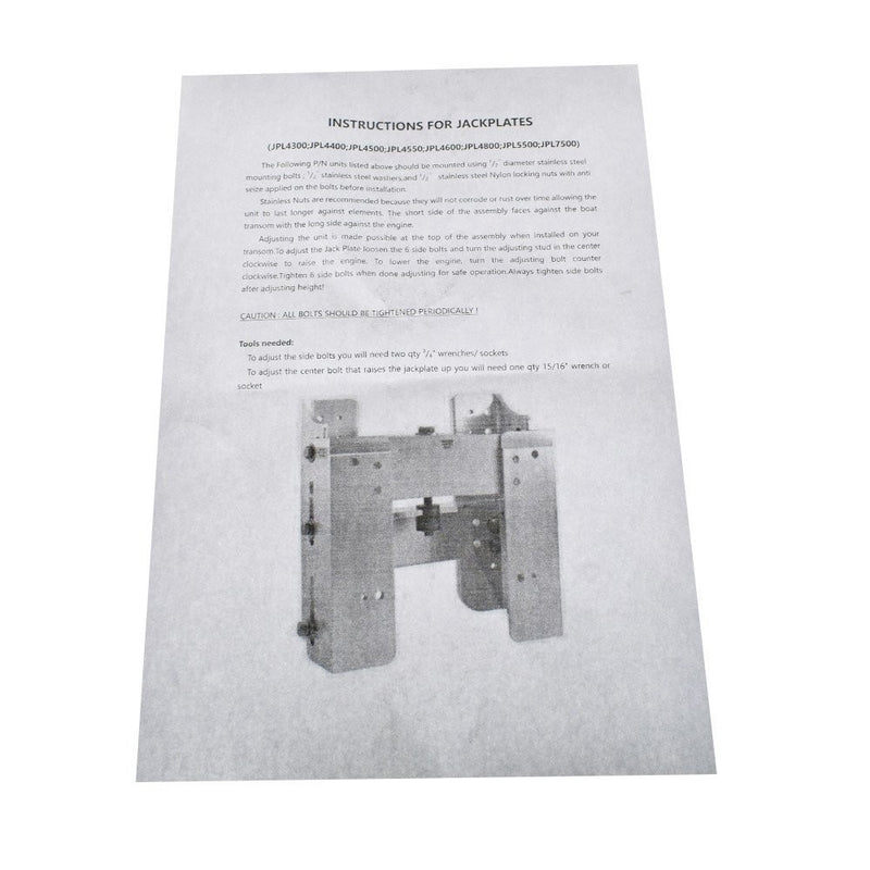 DURAFORCE Jack Plate Outboard JPL4400 Adjustable 4" Boat Motor Mount Plate
