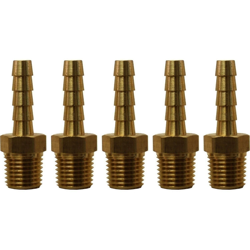 DURAFORCE Brass 1/4" Hose Barb to 1/4" MPT Fittings Pack of 5