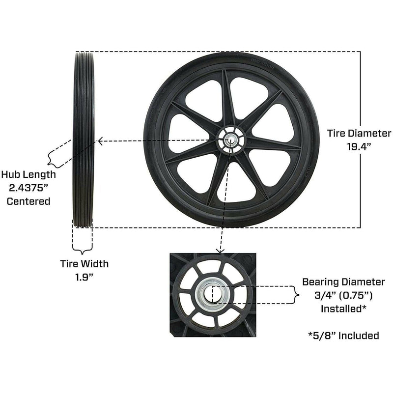 DURAFORCE Marathon 92001 20x2 Flat Free Ribbed Garden Cart Tire on Rim