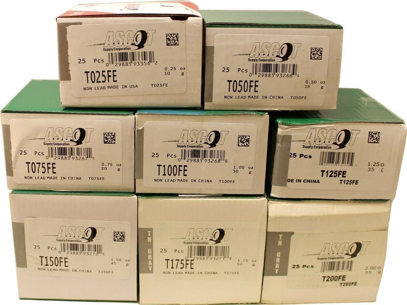 DURAFORCE Perfect Equipment T Style Steel Wheel Weights 0.25-2.00 oz Bundle (8)