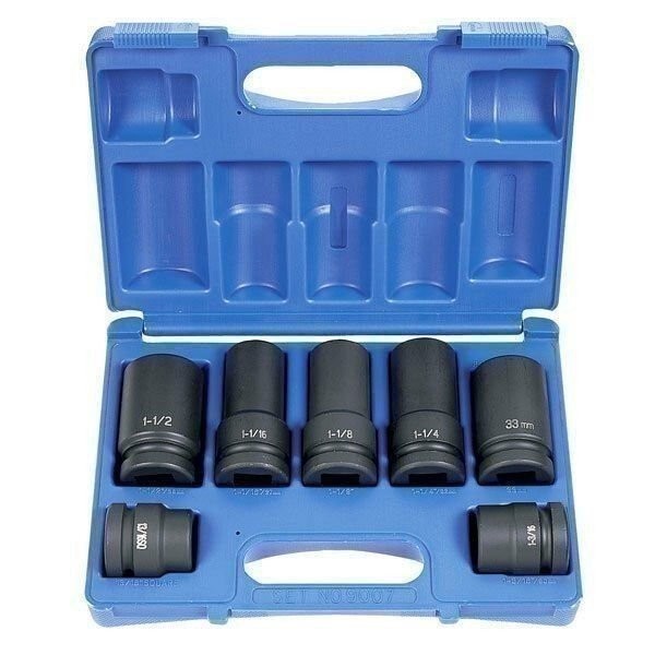 DURAFORCE Grey Pneumatic 9007 7-Piece 1" Drive Impact Socket Set Standard & Deep Length