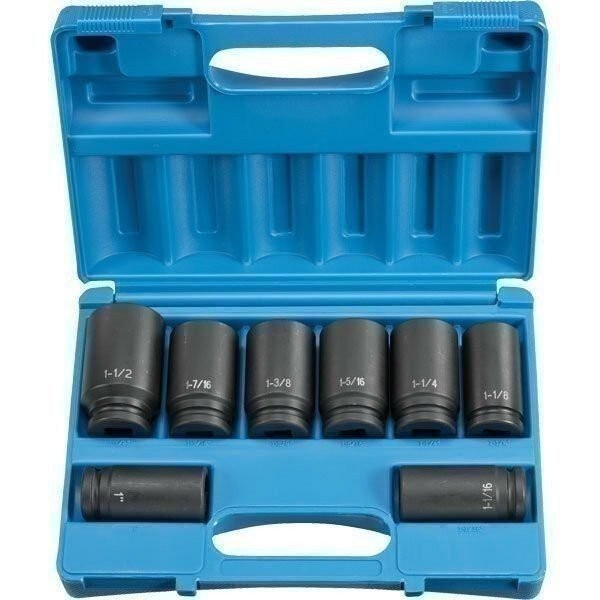 DURAFORCE Grey Pneumatic 8034D 3/4" Drive Deep 6-Point SAE 8-Piece Socket Set Case