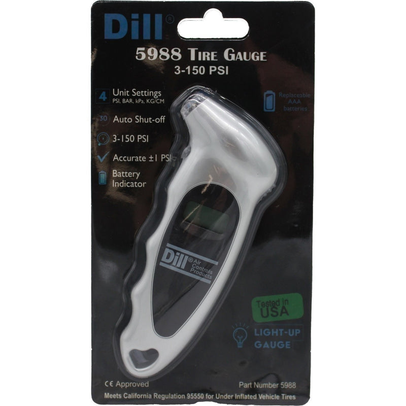 DURAFORCE Dill 5988 Digital Tire Gauge 0-100 PSI Backlit CARB Compliant Tool