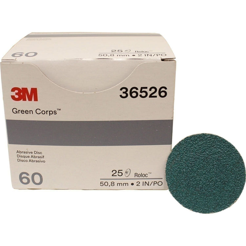 DURAFORCE 3M 36526 2" 60 Grit Roloc Green Abrasive Discs, Box of 25