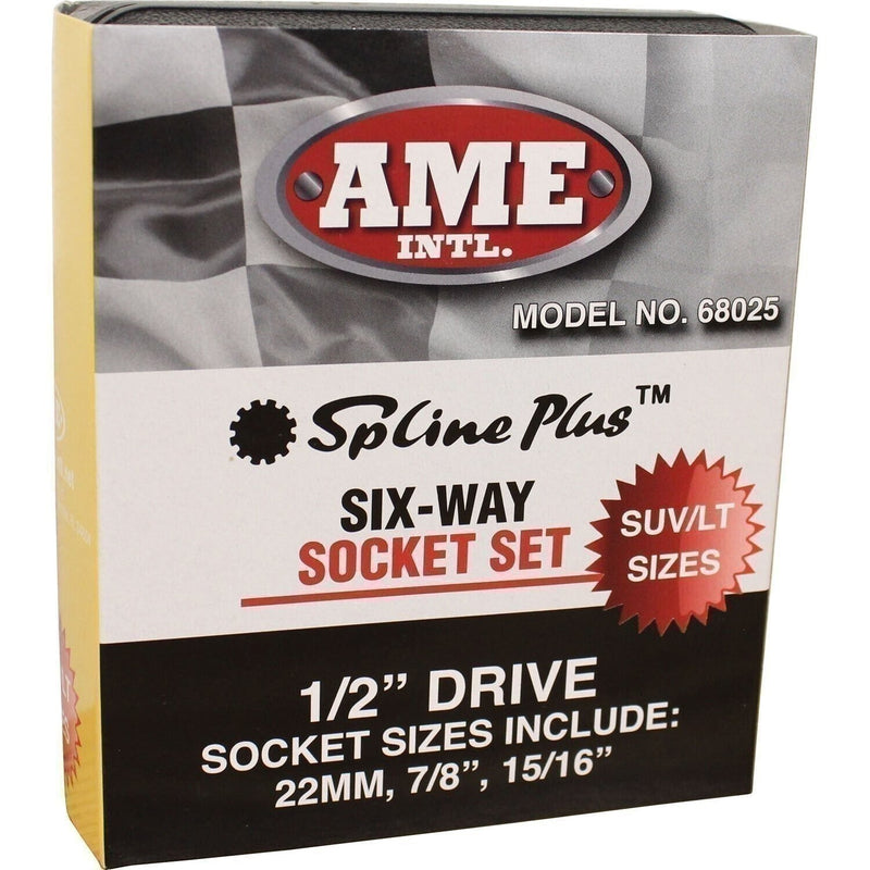 DURAFORCE AME International 68025 3-Piece 1/2" Drive Spline Plus Six-Way Socket Set