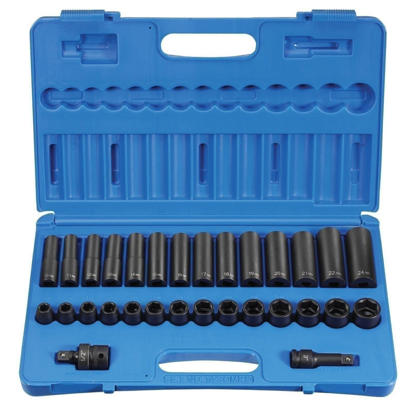DURAFORCE Grey Pneumatic 1430MRD 1/2" Drive 30-Piece Metric Socket Set Standard Deep