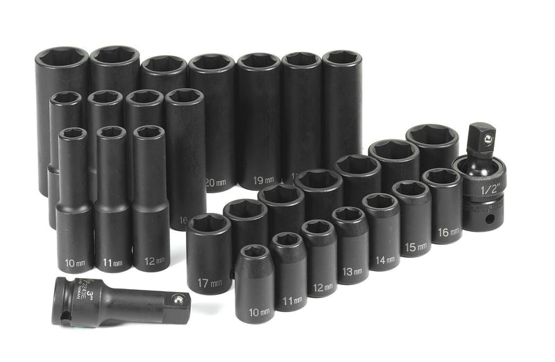DURAFORCE Grey Pneumatic 1430MRD 1/2" Drive 30-Piece Metric Socket Set Standard Deep
